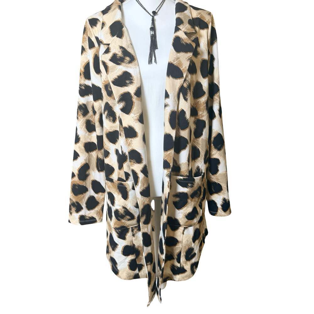 LuLaRoe Leopard Print Open Front Blazer Jacket Size L